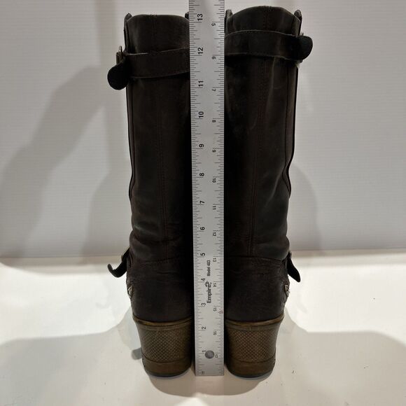 Keen of Scots Brown Nubuck Leather Wedge Riding Boots Buckle Zip Up Women's 8.5 - Picture 2 of 16